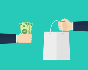 Wall Mural - shopping design on a white background, man giving money and taking a product. vector illustration.
