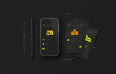 Wall Mural - mobile phone with web application. hand-drawn ux, ui kit. user experience. user interface. mobile ap
