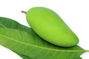 Fresh green sweet mango and leaf