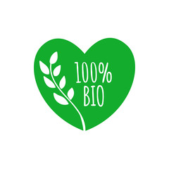 Leinwandbilder - Bio heart shape badge. Bio green label, sticker, icon, ellement. Bio logo for products packaging. Vector illustration