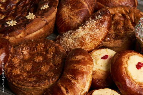 Homemade Russian Easter Baked Goods Kulichi Patties With Cottage