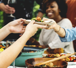 Wall Mural - Group of diverse friends enjoying summer party together