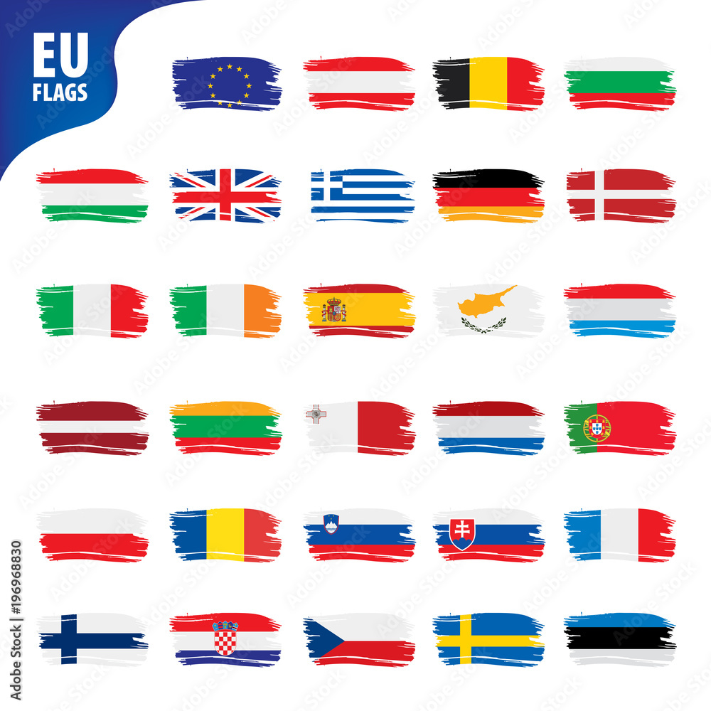 flags of the european union - obrazy, fototapety, plakaty 