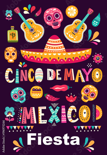 Fototapety Muzyka illistration-with-symbols-of-mexico