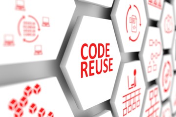 CODE REUSE concept cell blurred background 3d illustration