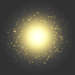Wall Mural - Yellow bright shimmering circle over dark background
