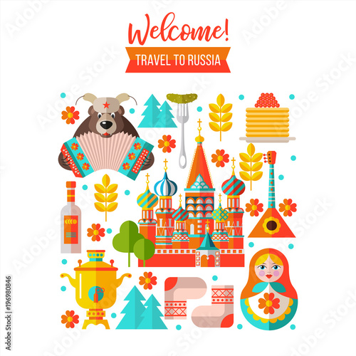 Fotografie, Tablou Welcome to Russia. Travelling to Russia. Vector illustration.