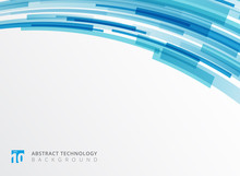 Abstract Technology Curve Overlapped Geometric Squares Shape Blue Colour On White Background With Copy Space.