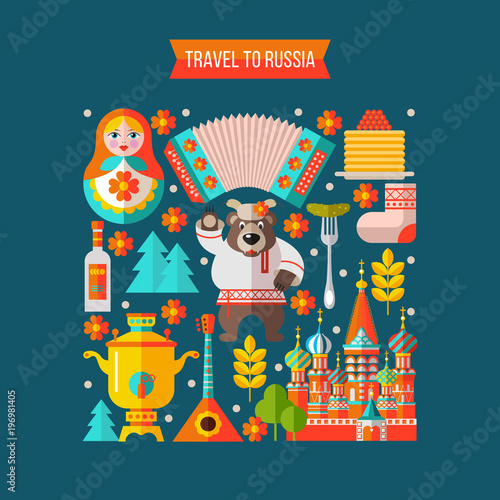 Welcome to Russia. Travelling to Russia. Vector illustration. Tablou Canvas