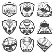 Vintage Monochrome Airship Labels Set