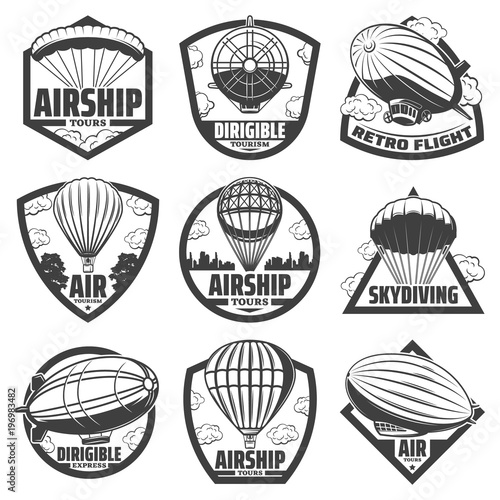 Vintage Monochrome Airship Labels Set