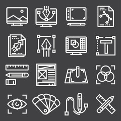 Wall Mural - Graphic design, creative package, stationary, software and more, thin line icons set,