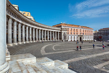 Naples (Italy) - Piazza Plebiscito, The Main Square In The Historic Centre Of Naples. Prefecture Palace And The Colonnade Of The Church Of San Francesco Di Paola