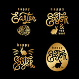 Fototapeta  - Easter wishes gold label set.