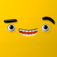 3d Render, Abstract Emotional Face Icon, Stupid Funny Playboy Character, Cute Cartoon Monster, Illustration, Emoji, Emoticon, Toy
