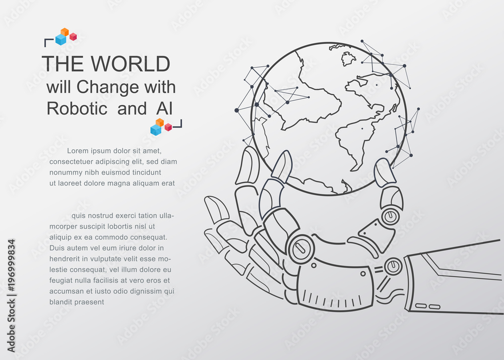 Futuristische Androide Hand Die Virtuelle Digitale Erdkugel Halt