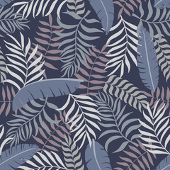  Tropical background with palm leaves. Seamless floral pattern. Summer vector illustration