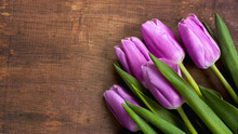 Close-up Bunch Of Purple Tulips Background Bouquet Of Lilac Tulips