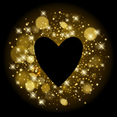 Wall Mural - Golden stars sequins glitter background with heart.