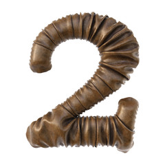 Sticker - Number made from brown leather with realistic folds. Isolated on white. 3D illustration.