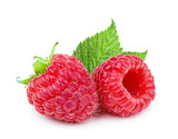 Fototapeta  - Raspberry with leaves isolated on white background