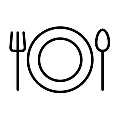 Wall Mural - Plate, Fork and Spoon Line Icon. Restaurant Vector Simple Minimal 96x96 Pictogram. Cutlery sign