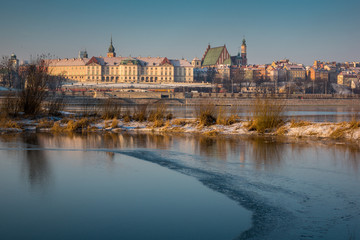 Royal castle and old town over the Vistula river in Warsaw, Poland