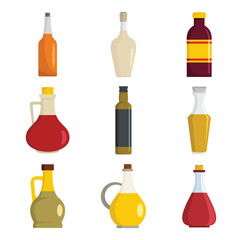 Poster - Vinegar bottle icons set. Flat illustration of 9 vinegar bottle icons for web