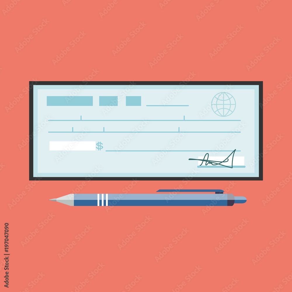 Cheque vector illustration. Cheque icon in flat style. Cheque book on ...