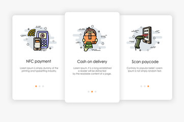 Wall Mural - Onboarding screens design in payment concept. Modern and simplified vector illustration, Template for mobile apps.