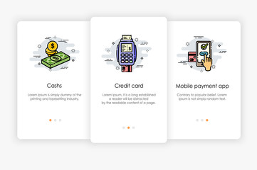 Wall Mural - Onboarding screens design in payment concept. Modern and simplified vector illustration, Template for mobile apps.