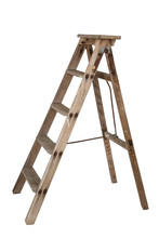 Ladder Old Wooden Ladder On White Background, Isolated