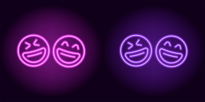 Purple and violet neon laughing emoji, fool day