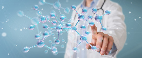 Leinwandbilder - Doctor using digital molecule interface 3D rendering