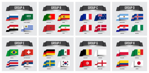 Aufkleber - Soccer cup 2018 . Set of national flags team group A - H . Sticky note design . Vector for international world championship tournament