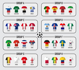 Aufkleber - Soccer cup 2018 team group set . Football players with jersey uniform and national flags . Vector for international world championship tournament