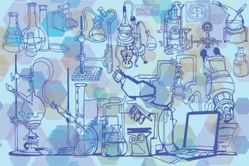 Wall Mural - vector seamless pattern with sketch elements related to science or education. physics or chemistry a