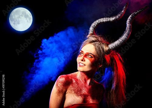 Black Magic Ritual Of Mad Satan Woman Cry In Hell Halloween Witch Reincarnation Mythical Creature On Sabbath Night Sky Moon With Fog Mythical Zodiac Horoscope Capricorn Aries Astral Entities Buy This