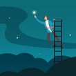 © MicroOne - Successful businessman reaching star. Man climbing to stars. Business and career success vector concept