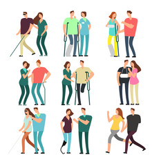 Sticker - Disabled people with caring friends. Handicapped persons and medical assistants