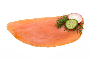 Fresh salmon slice and spice on the white background.