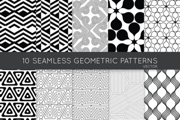 Wall Mural - collection of black and white seamless patterns