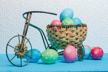 Easter Eggs In Nest On Bicycle