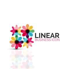  Abstract flower or star, linear thin line icon. Minimalistic business geometric shape symbol created with line segments