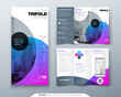 © great_bergens - Tri fold brochure design. Purple corporate business template for tri fold flyer. Layout with modern circle photo and abstract background. Creative concept 3 folded flyer or brochure.