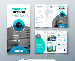 Tri fold brochure design. Business template for tri fold flyer with modern circle photo and abstract background Creative 3 folded flyer or brochure concept.