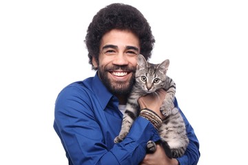 Canvas Print - Afro man with a cat