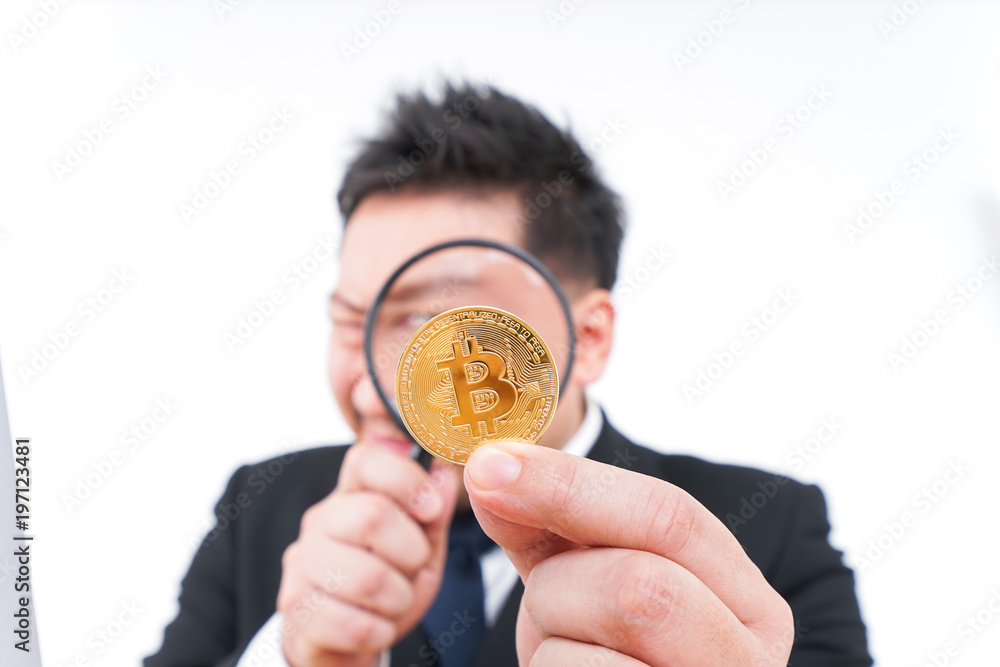 Businessman searching virtual currency 