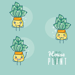 Sticker - Set of cute houseplants cartoon