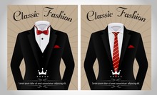Black Business Suit Template With A Red Tie And White Shirt Banner